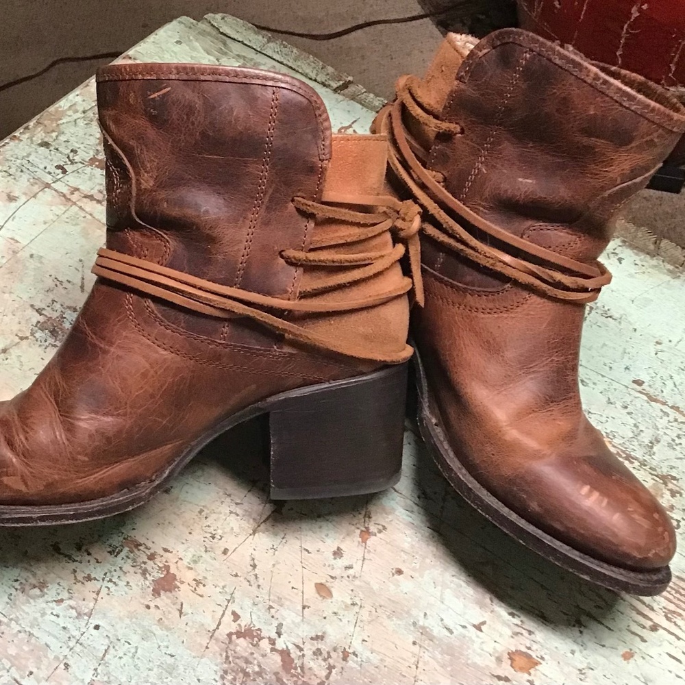 Freebird By Steven Casey Brown Cognac Leather Ankle Booties Boots Sz 8